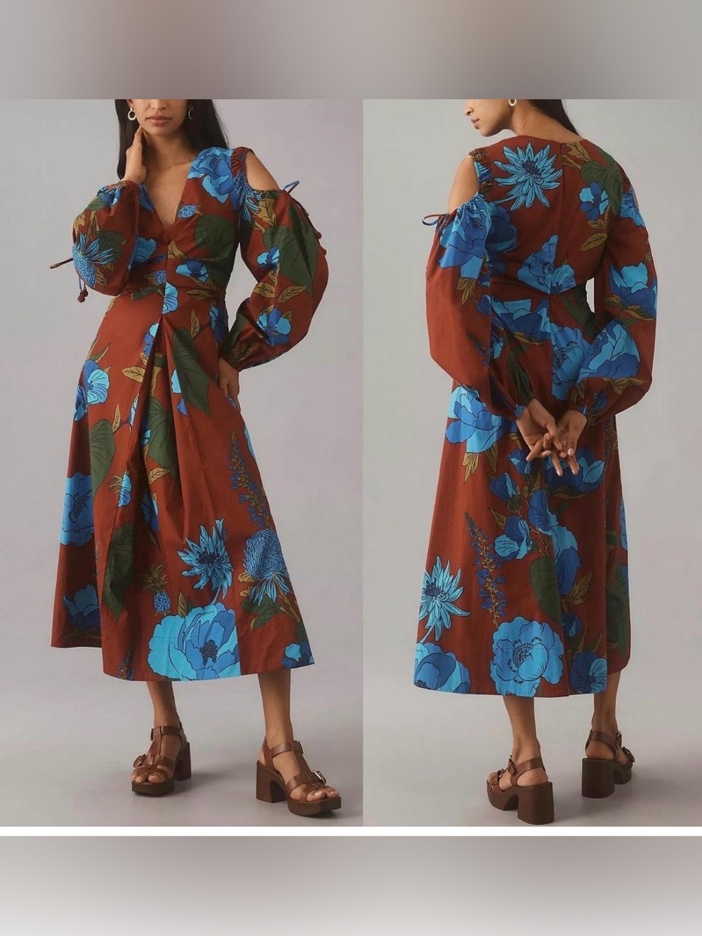NWOT Farm Rio Botanical open shoulder Floral Midi Dress Size L